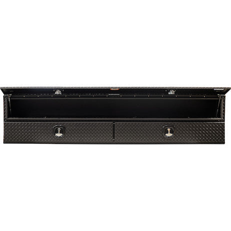 21x18x96 Inch Textured Matte Black Diamond Tread Aluminum Heavy-Duty Flatbed Contractor With Lower Drawers