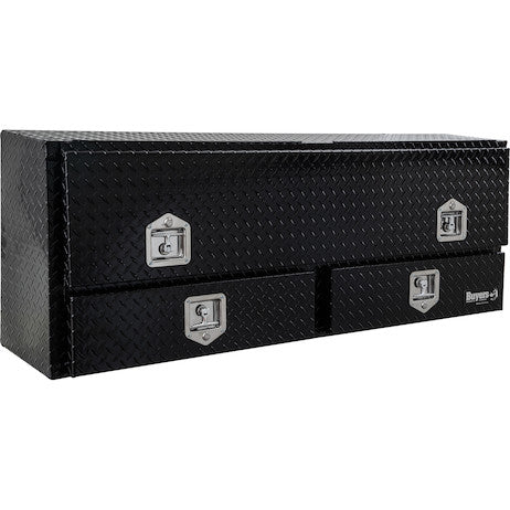 21x13x60 Inch Gloss Black Diamond Tread Aluminum Pick-Up Truck Contractor With Lower Drawers Topsider