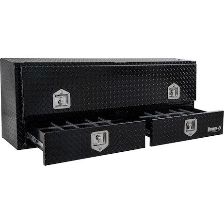 21x13x60 Inch Gloss Black Diamond Tread Aluminum Pick-Up Truck Contractor With Lower Drawers Topsider