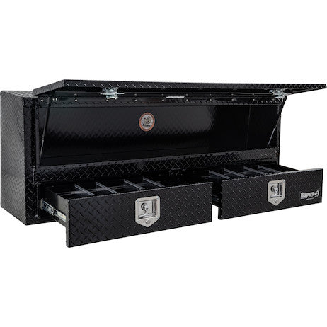 21x13x60 Inch Gloss Black Diamond Tread Aluminum Pick-Up Truck Contractor With Lower Drawers Topsider