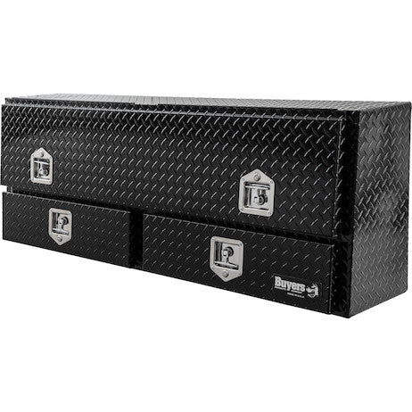 21x13x60 Inch Gloss Black Diamond Tread Aluminum Pick-Up Truck Contractor With Lower Drawers Topsider