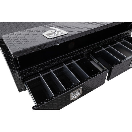 21x13x60 Inch Gloss Black Diamond Tread Aluminum Pick-Up Truck Contractor With Lower Drawers Topsider