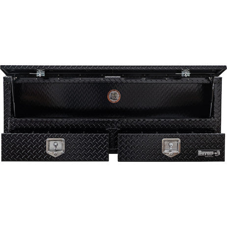 21x13x60 Inch Gloss Black Diamond Tread Aluminum Pick-Up Truck Contractor With Lower Drawers Topsider