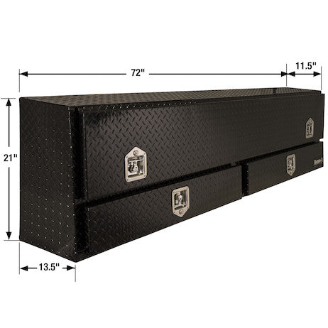 21x13x72 Inch Gloss Black Diamond Tread Aluminum Pick-Up Truck Contractor With Lower Drawers Topsider