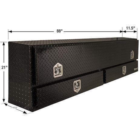 21x13x88 Inch Gloss Black Diamond Tread Aluminum Pick-Up Truck Contractor With Lower Drawers Topsider