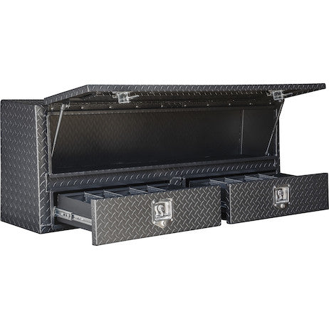 21x13x72 Inch Matte Black Diamond Tread Aluminum Pick-Up Truck Contractor With Lower Drawers Topsider 