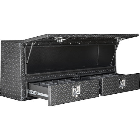 21x13x72 Inch Matte Black Diamond Tread Aluminum Pick-Up Truck Contractor With Lower Drawers Topsider 