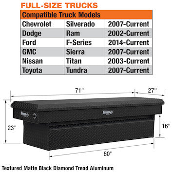 1739450 - 23x27x71 Inch Textured Matte Black Diamond Tread Aluminum Crossover Truck Box