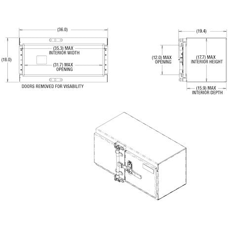 18x18x36 Inch Smooth Aluminum Underbody Truck Tool Box - Double Barn Door, Cam Lock Hardware 