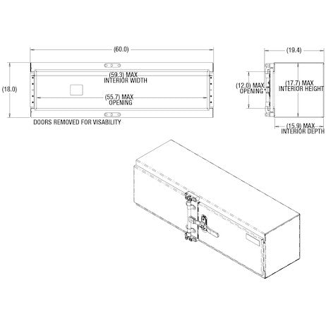 18x18x60 Inch Smooth Aluminum Underbody Truck Tool Box - Double Barn Door, Cam Lock Hardware