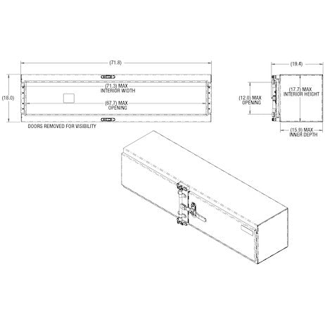 18x18x72 Inch Smooth Aluminum Underbody Truck Tool Box - Double Barn Door, Cam Lock Hardware