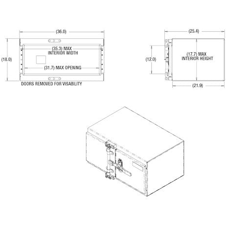 18x24x36 Inch Smooth Aluminum Underbody Truck Tool Box - Double Barn Door, Cam Lock Hardware