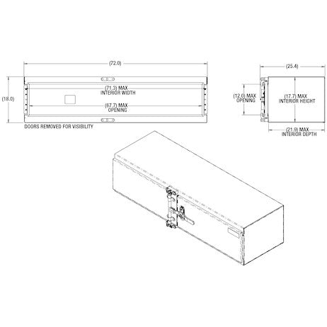 18x24x72 Inch Smooth Aluminum Underbody Truck Tool Box - Double Barn Door, Cam Lock Hardware