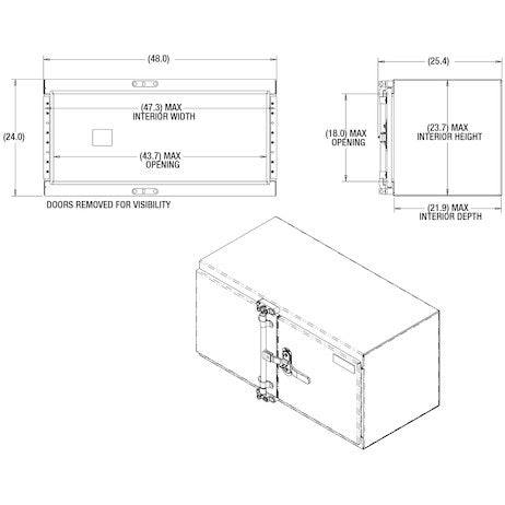 24x24x48 Inch Smooth Aluminum Underbody Truck Tool Box - Double Barn Door, Cam Lock Hardware