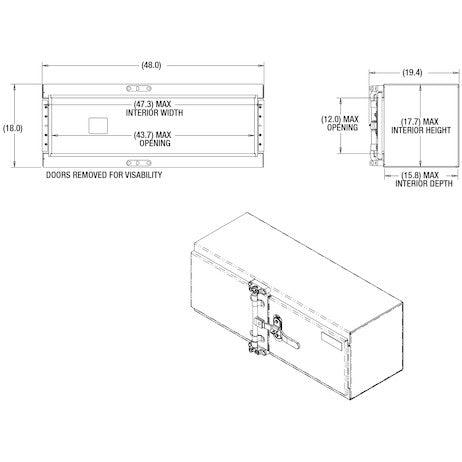 18x18x48 Inch Smooth Aluminum Barn Door Underbody Truck Tool Box Series with Stainless Steel Doors - Double Barn Door, Cam Lock Hardware