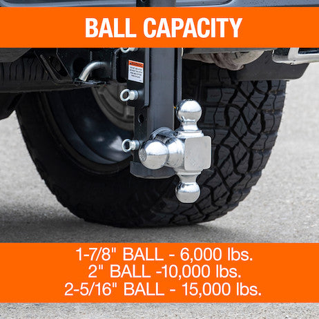 Adjustable Tri-Ball Hitch with Rotating Towing Balls for 2 Inch Hitch Receivers