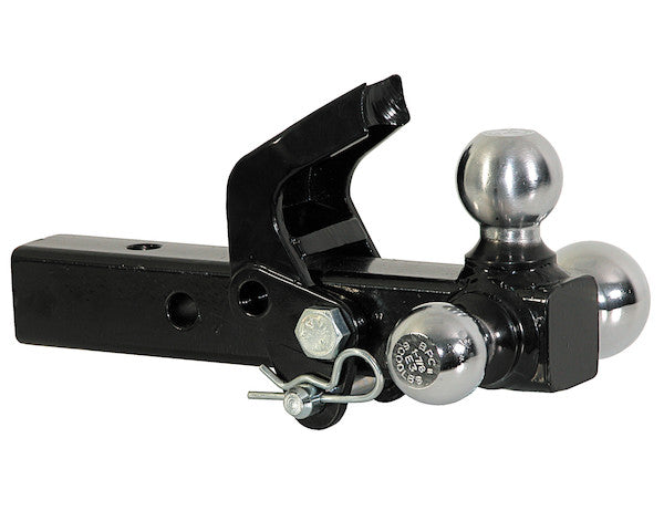 Tri-Ball Hitch Solid Shank With Pintle Hook And Chrome Balls