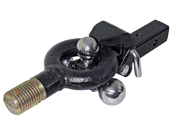 Tri-Ball Hitch Solid Shank With Pintle Hook And Chrome Balls