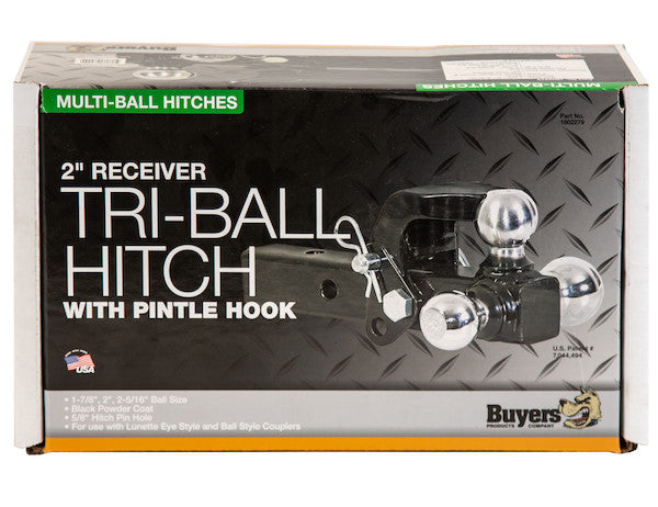 Tri-Ball Hitch Solid Shank With Pintle Hook And Chrome Balls