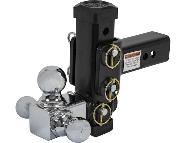 Adjustable Tri-Ball Hitch with Rotating Towing Balls for 2-1/2 Inch Hitch Receivers