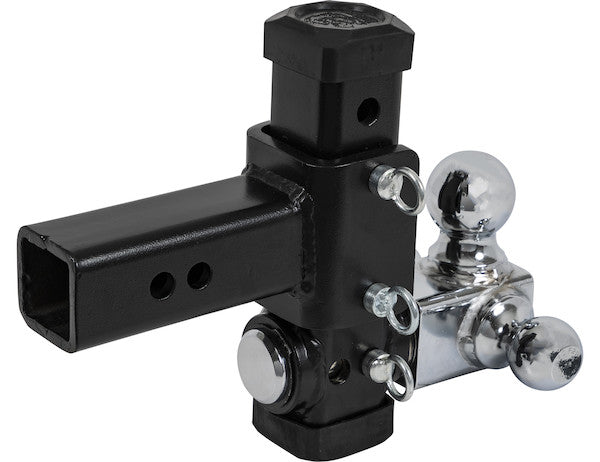 Adjustable Tri-Ball Hitch with Rotating Towing Balls for 2-1/2 Inch Hitch Receivers