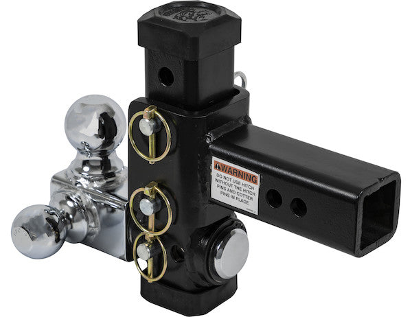 Adjustable Tri-Ball Hitch with Rotating Towing Balls for 2-1/2 Inch Hitch Receivers