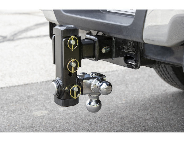 Adjustable Tri-Ball Hitch with Rotating Towing Balls for 2-1/2 Inch Hitch Receivers