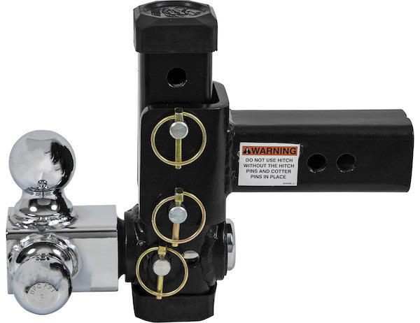 Adjustable Tri-Ball Hitch with Rotating Towing Balls for 2-1/2 Inch Hitch Receivers