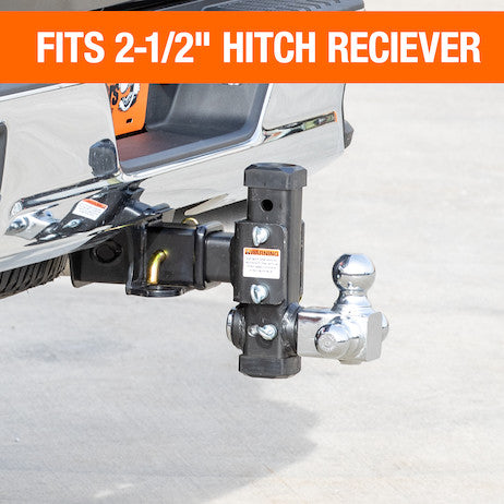 Adjustable Tri-Ball Hitch with Rotating Towing Balls for 2-1/2 Inch Hitch Receivers