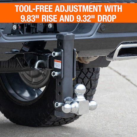 Adjustable Tri-Ball Hitch with Rotating Towing Balls for 2-1/2 Inch Hitch Receivers