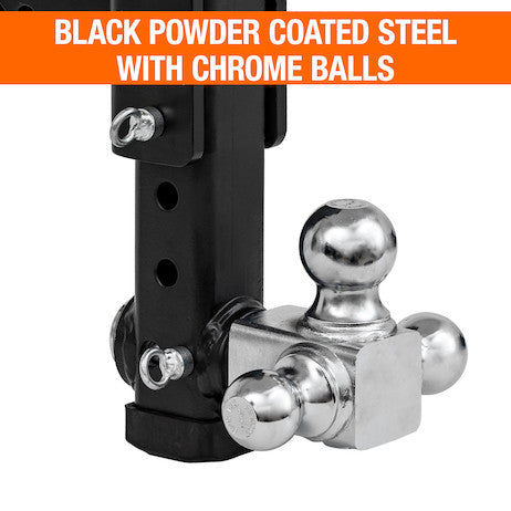 Adjustable Tri-Ball Hitch with Rotating Towing Balls for 2-1/2 Inch Hitch Receivers
