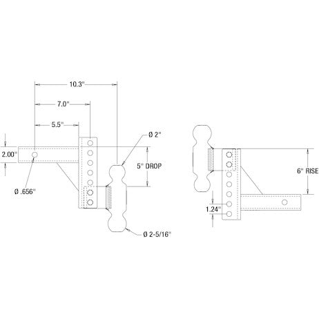 Adjustable Dual Ball Hitch with 2" & 2-5/16" Towing Balls for 2" Hitch Receivers - 5" Drop