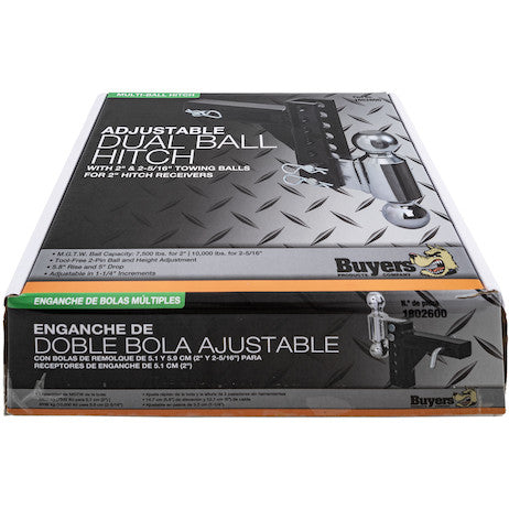 Adjustable Dual Ball Hitch with 2" & 2-5/16" Towing Balls for 2" Hitch Receivers - 5" Drop