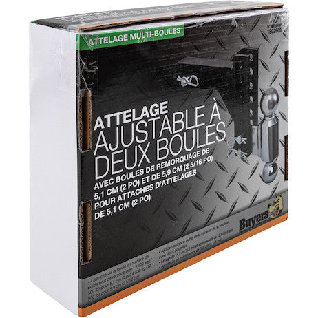 Adjustable Dual Ball Hitch with 2" & 2-5/16" Towing Balls for 2" Hitch Receivers - 5" Drop