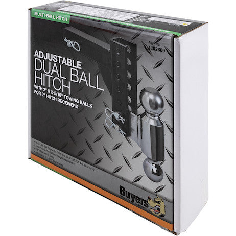 Adjustable Dual Ball Hitch with 2" & 2-5/16" Towing Balls for 2" Hitch Receivers - 5" Drop