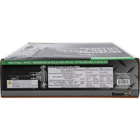 Adjustable Dual Ball Hitch with 2" & 2-5/16" Towing Balls for 2" Hitch Receivers - 5" Drop