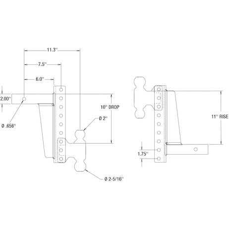 Adjustable Dual Ball Hitch with 2" & 2-5/16" Towing Balls for 2" Hitch Receivers - 5" Drop