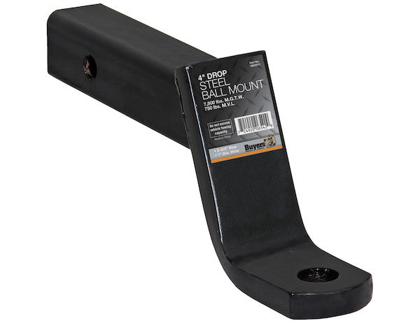 2 Inch Ball Mount With 4 Inch Drop x 10 Inch Long Tube Black