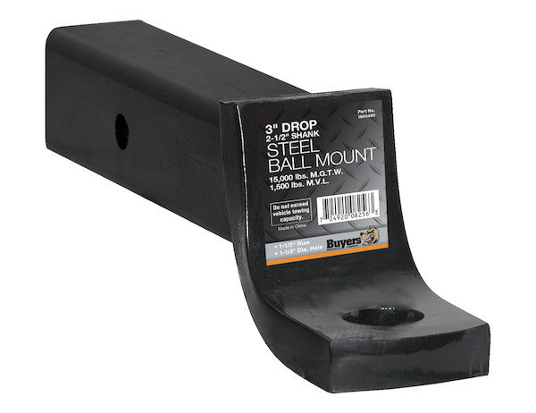 2-1/2 Inch Ball Mount With 3 Inch Drop x 10 Inch Long Tube Black