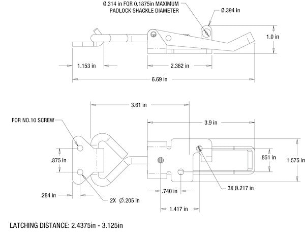 6" Heavy Duty Stainless Steel Adjustable-Grip Draw Latch