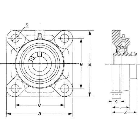 1 Inch Shaft Diameter Eccentric Locking Collar Style Flange Bearing - 4 Hole