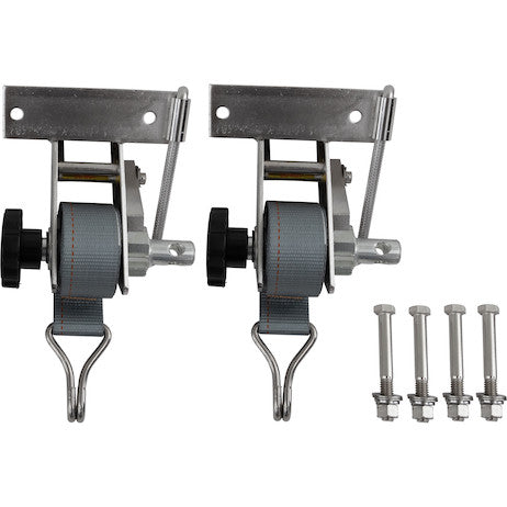 1-1/2 Inch x 7 Foot Stainless Steel Ladder Rack Ratchet Tie Down Angle Mount with Double J Hooks