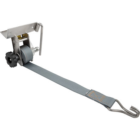 1-1/2 Inch x 7 Foot Stainless Steel Ladder Rack Ratchet Tie Down Angle Mount with Double J Hooks