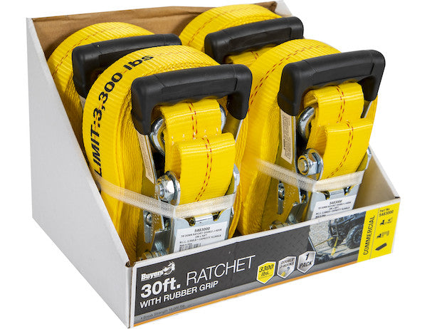 30 Foot Commercial Grade Ratchet Strap with Soft Rubber Grips - J Hooks, Full Cut Case (4 Pieces Per Case)