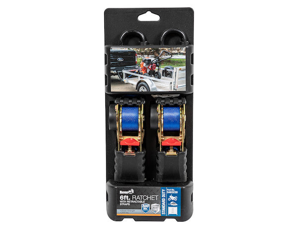Retractable 6 Foot Standard Duty Ratchet Tie Down - 2 Pack