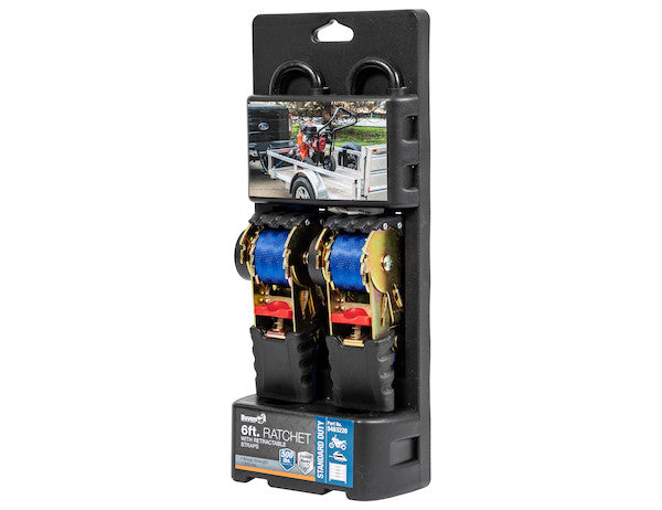 Retractable 6 Foot Standard Duty Ratchet Tie Down - 2 Pack