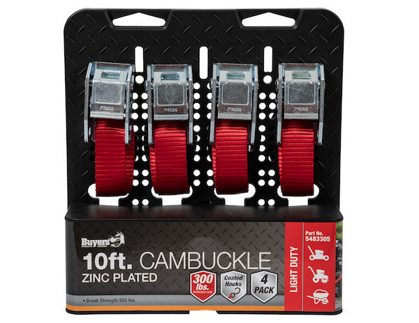 10 Foot Light Duty Cambuckle Tie Down - 4 Pack
