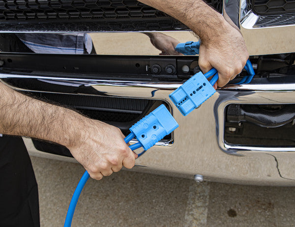 28 Foot Long Booster Cables With Blue Quick Connect - 600 Amp