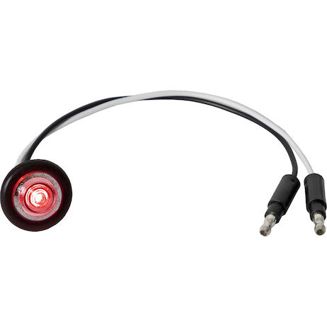 .75 Inch Round Marker Clearance Lights - 1 Red LED with Clear Lens with Male Bullets