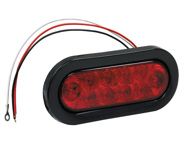 6 Inch Red Oval Stop/Turn/Tail Light with 10 LEDs Kit (PL-3 Connection, Includes Grommet and Plug)